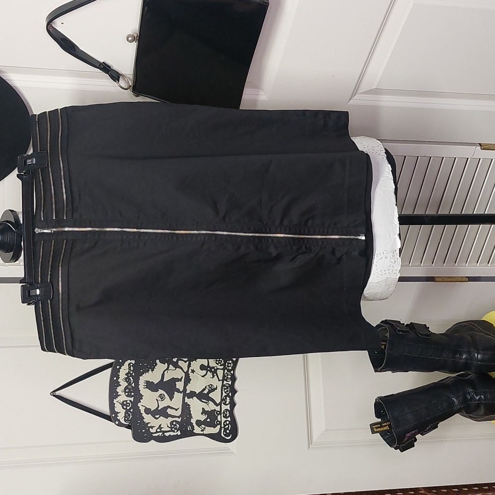Dalia Collection Black Skirt with Silver Zipper Accents Goth Dark Academia